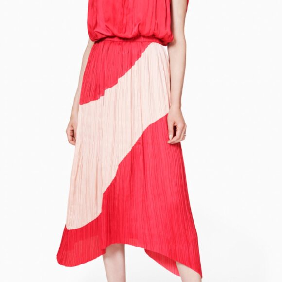 Ramy Brook Adena Blush Rose Pleated Midi Dress - L - Picture 1 of 4